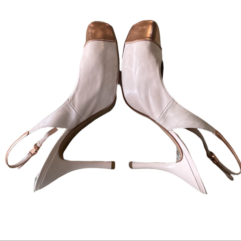 Pura Lopez Leather Gold Toe Nude Platform Slingback Heels - 7.5 - 38 - Picture 10 of 16